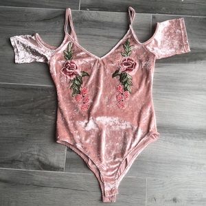 Charlotte Russe pink velvet bodysuit